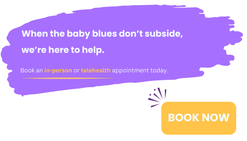 Button users can press to book an in-person or telehealth appointment for posptartum depression today.