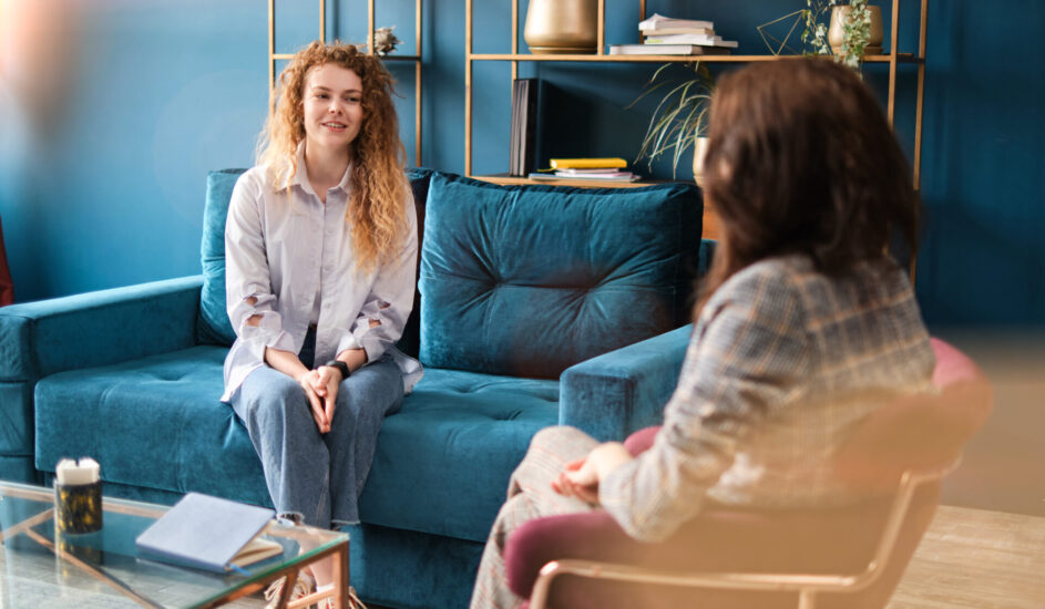 a woman in a psychologist's office